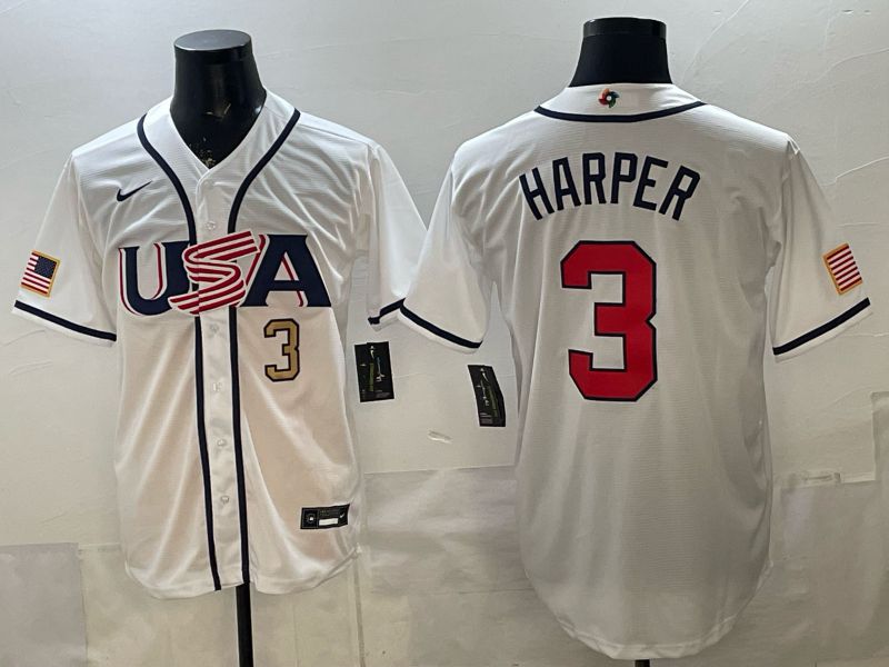 Men 2026 World Cub USA #3 Harper White Game Nike MLB Jersey style 002